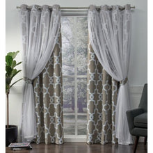Load image into Gallery viewer, 2 Pack Alegra Layered Geometric Blackout and Sheer Grommet Top Curtain Panels - EK CHIC HOME