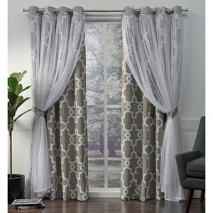 2 Pack Alegra Layered Geometric Blackout and Sheer Grommet Top Curtain Panels - EK CHIC HOME