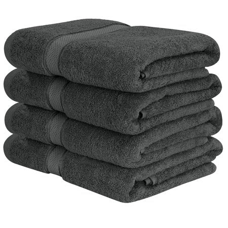 Bath Towels Luxury Cotton Soft Grey 600 GSM 4 Pack Set 27 x 54