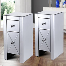 Load image into Gallery viewer, Set of 2 Mirrored Nightstand 2 Drawer Crystal Accent Silver Side Table - EK CHIC HOME