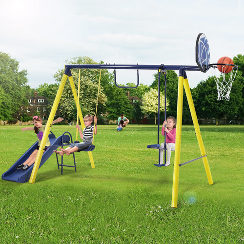 5 in 1 Outdoor Toddlers Swing Set for Backyard with Steel Frame - EK CHIC HOME