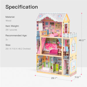 Dreamy Dollhouse for Kids Great Gift for Birthday/Christmas - EK CHIC HOME