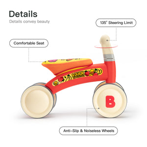 Four Wheeled Balance Bike Toy for Toddlers,Red - EK CHIC HOME