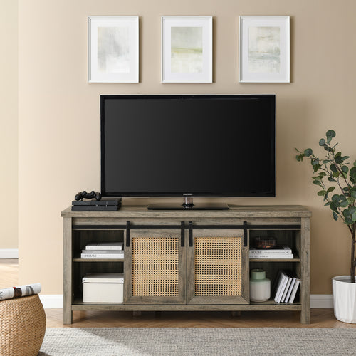 TV Stand up to 65 W/Electric Fireplace 4 Storage Shelves, Grey - EK CHIC HOME