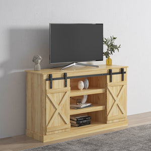 Farmhouse Sliding Barn Door TV Stand for up to 65 Inch. Rustic Style - EK CHIC HOME