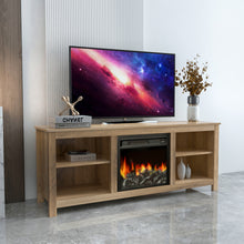 Load image into Gallery viewer, Classic 4 Cubby Fireplace TV Stand, Rustic Oak - EK CHIC HOME