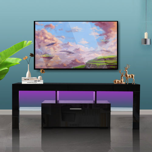 Black Morden TV Stand with LED Lights -High Gloss - EK CHIC HOME