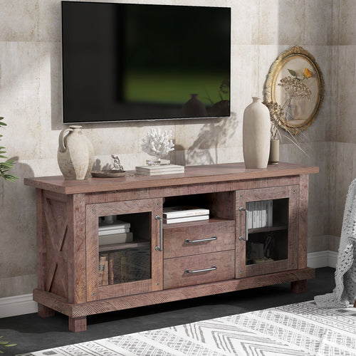 Retro Industrial Vintage TV Stand with Open Style Shelves - EK CHIC HOME