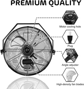 Deluxe 20 Inch High Velocity 3 Speed, Black Wall-Mount Fan - EK CHIC HOME