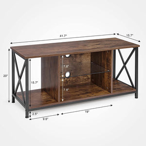 Industrial Entertainment Center with Open Storage for Living Room, Rustic Brown - EK CHIC HOME