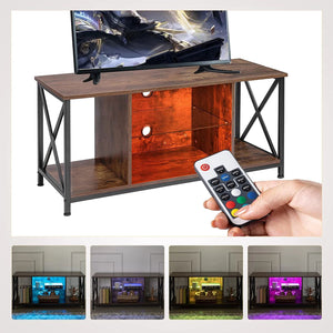 Industrial Entertainment Center with Open Storage for Living Room, Rustic Brown - EK CHIC HOME