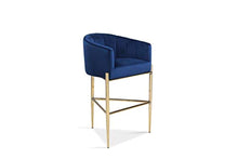 Load image into Gallery viewer, Bar Stool Chair Velvet Upholstered Shelter Arm Shell Design 3 Legged Gold Tone - EK CHIC HOME