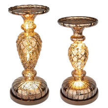 Load image into Gallery viewer, 2 Pillar Candle Holder, Handmade Mercury Glass  Pedestals - EK CHIC HOME