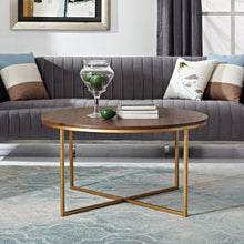 Load image into Gallery viewer, 36&quot; Coffee Table with X-Base - Dark Walnut &amp; Gold - EK CHIC HOME