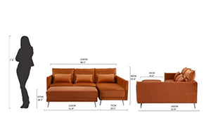 Upholstered 88.1" inch Velvet Sectional Sofa, L-Shape Couch with Rectangular Ottoman (Rust) - EK CHIC HOME