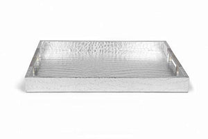 Silver Rectangle Glossy Alligator Croc Decorative  Serving Tray - EK CHIC HOME