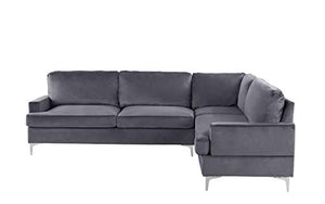 Velvet Sectional Sofa,  L-Shape Couch (Grey) - EK CHIC HOME