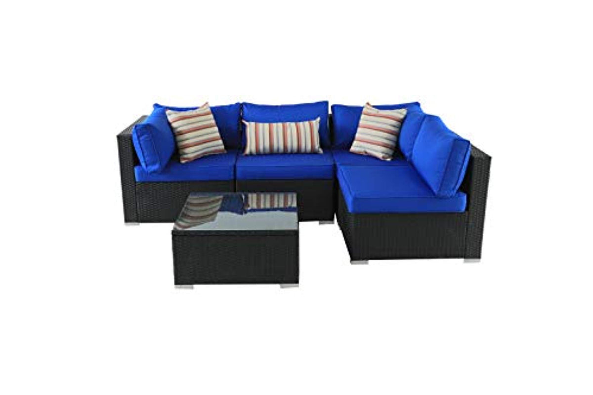 Patio Furniture Rattan Sofa Black Wicker Couch Set - Garden Outside