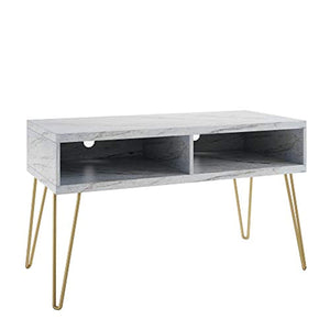 Hairpin Marble/Gold TV Stand, White - EK CHIC HOME