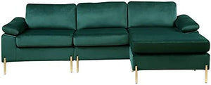 Modern Velvet Sectional Sofa in Green/Gold Legs - EK CHIC HOME