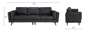 Upholstered Mid Century Modern Tufted Leather Sofa, 96" W inches (Grey) - EK CHIC HOME