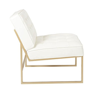 Armless Accent Chair, White Faux Leather with Gold Base - EK CHIC HOME