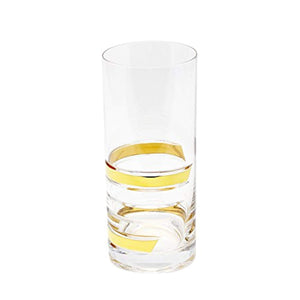 CrystalSet of 6 Handcrafted Highball Glasses with Real Gold Wide-Rimmed Detailing - EK CHIC HOME
