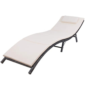 Devoko Patio Chaise Lounge Outdoor Rattan Patio Folding Lounge Chair with Cushion (Black) - EK CHIC HOME