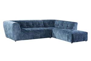 Luxury Mid-Century Tufted Low Back Right Facing Sectional Sofa L-Shape Couch, Navy blue - EK CHIC HOME