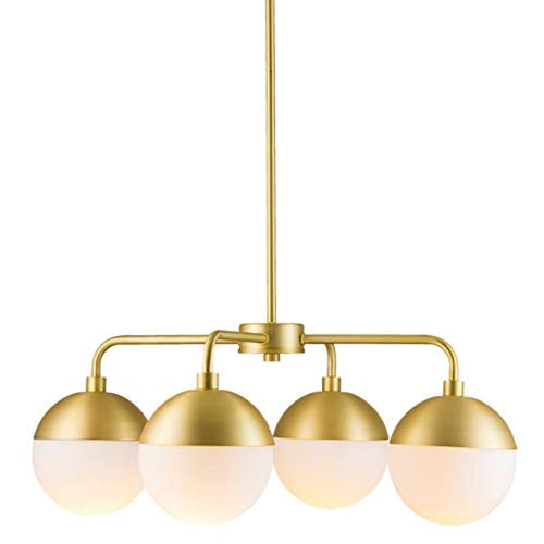 4 Light Modern Chandelier - Satin Brass w/Frosted Glass - EK CHIC HOME