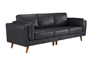 Upholstered Mid Century Modern Tufted Leather Sofa, 96" W inches (Grey) - EK CHIC HOME