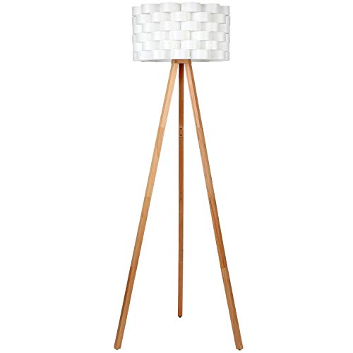 Tripod Floor Lamp - Mid Century Modern Standing Woven Drum Shade & Natural Wood - EK CHIC HOME