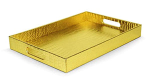 Beautiful Modern Elegant Gold 18"x12" Rectangle Glossy Alligator Decorative Serving Tray - EK CHIC HOME