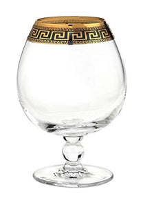 Crystal Cognac Brandy Snifter Goblet, 17 oz. Gold and Black Greek Key Ornament - EK CHIC HOME