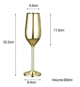 Stainless Steel Champagne Flutes Glass Set of 2,(gold) - EK CHIC HOME