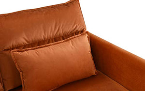 Upholstered 88.1" inch Velvet Sectional Sofa, L-Shape Couch with Rectangular Ottoman (Rust) - EK CHIC HOME