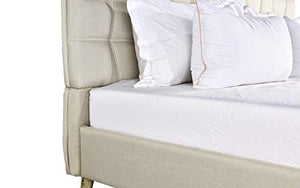Upholstered Linen Bed Frame, Geometric Tufted Headboard with Low Profile Frame - EK CHIC HOME