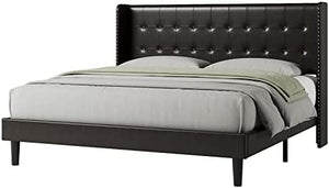 Queen Size Upholstered Platform Bed Frame with Nailhead Trim - EK CHIC HOME