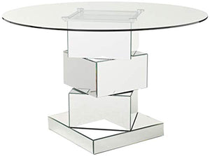 Contemporary Mirrored Dining Table, Round Tempred Glass Top, 50" W x 50" D x 30" H, - EK CHIC HOME