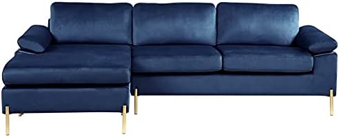 Modern Velvet Sectional Sofa in Green/Gold Legs - EK CHIC HOME