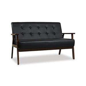 Mid-Century Modern Solid Loveseat Sofa Bed Upholstered Leather - EK CHIC HOME