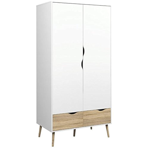 CHIC Designs 2 Drawer and 2 Door Wardrobe in White and Oak - EK CHIC HOME