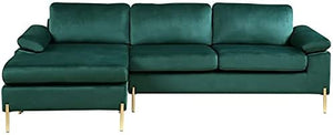 Modern Velvet Sectional Sofa in Blue/Gold Legs - EK CHIC HOME
