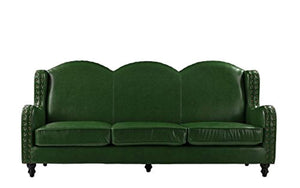 Leather Match Sofa 3 Seater, Living Room Couch, Loveseat for 3 with Nailhead Trim (Green) - EK CHIC HOME