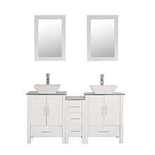 Load image into Gallery viewer, 60&quot; Bathroom Vanity Cabinet with Double Sink Combo Glass Top White MDF Wood w/Mirror Faucet Drain set - EK CHIC HOME