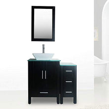 Load image into Gallery viewer, 36&quot; Black Bathroom Vanity Cabinet Single Sink Glass Top Paint MDF Wood w/Faucet Mirror&amp;Drain set - EK CHIC HOME