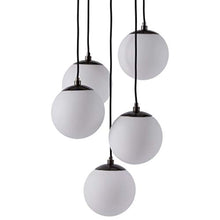 Load image into Gallery viewer, Eclipse 5-Globe Hanging Chandelier, 48&quot;H, Black Metal, Glass Globes - EK CHIC HOME