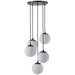 Eclipse 5-Globe Hanging Chandelier, 48"H, Black Metal, Glass Globes - EK CHIC HOME