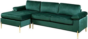 Modern Velvet Sectional Sofa in Green/Gold Legs - EK CHIC HOME