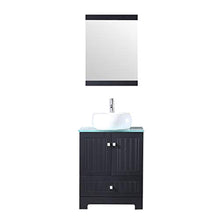 Load image into Gallery viewer, 24&quot; Black Bathroom Vanity Set Cabinet Top Round Ceramic Vessel Sink Faucet Combo with Mirror - EK CHIC HOME